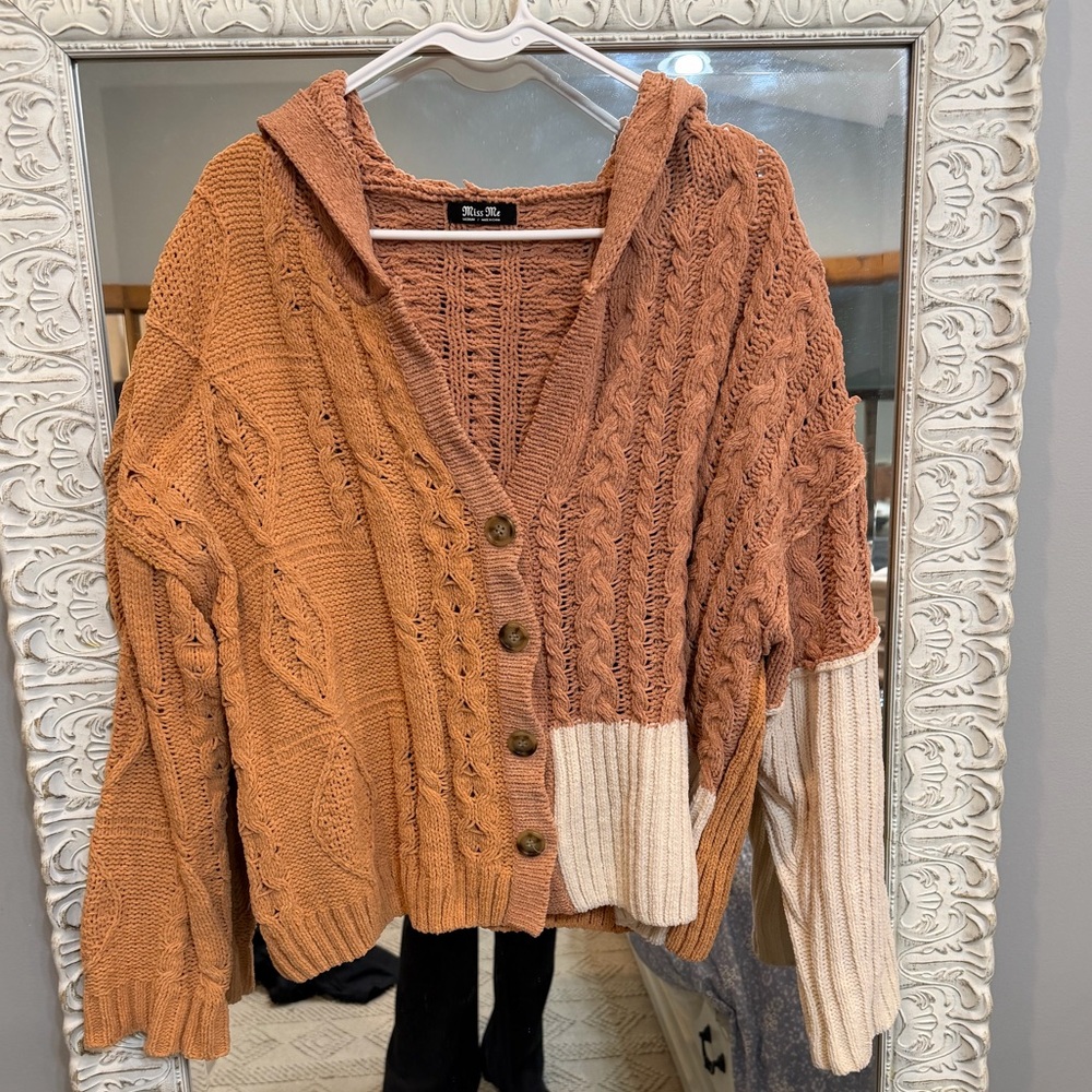 Miss Me Cable Knit Cardigan in Tan and Cream